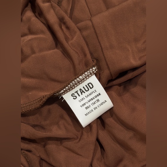 NEW STAUD Gres Dress, midi waterfall ruffle ruched brown tiramisu 4/ Small - Picture 15 of 15